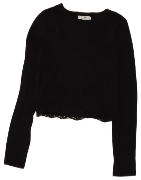 Topshop Haut court à manches longues pour femme UK 10 Petit Noir