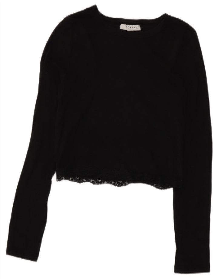 Topshop Haut court à manches longues pour femme UK 10 Petit Noir
