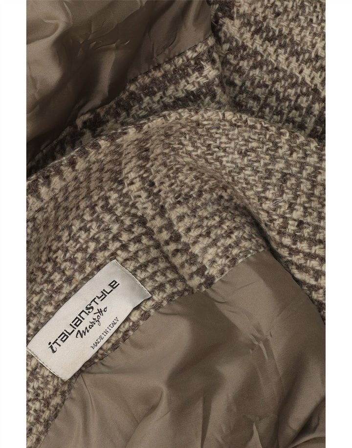 vintage Womens Overcoat Overcoat UK 16 Grand Chèque Gris