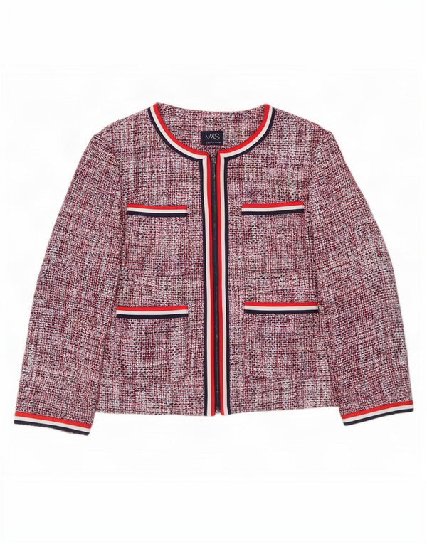 Marks & Spencer Veste blazer courte pour femme UK 12 Coton moucheté rouge moyen