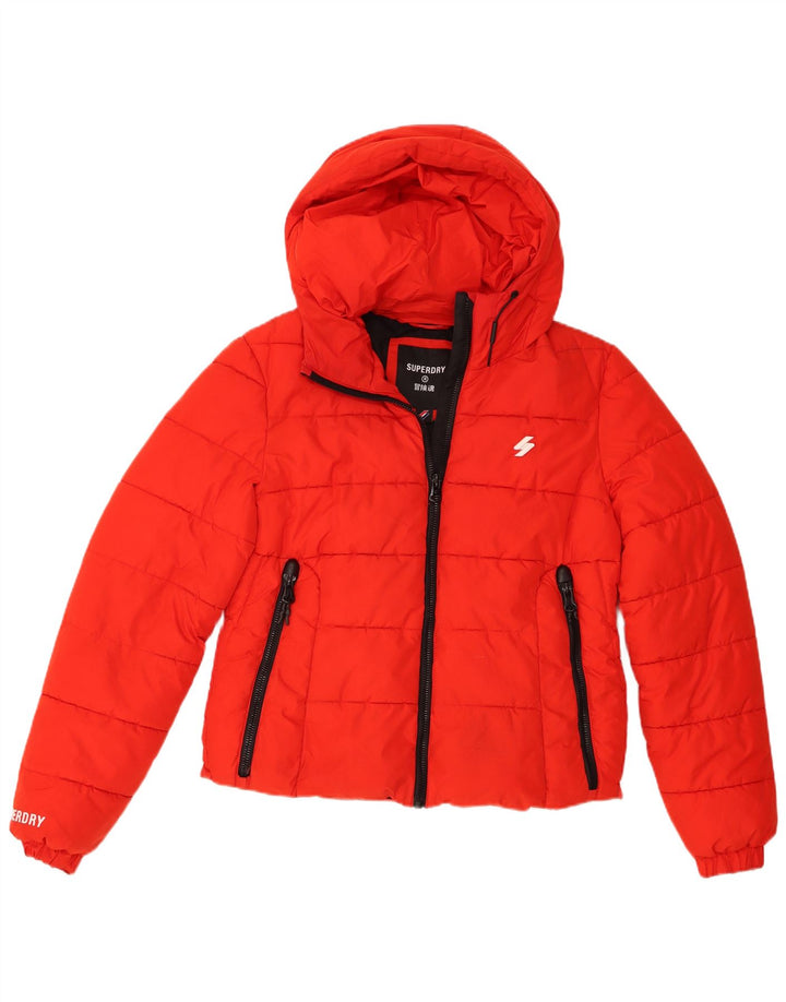 Superdry Veste matelassée à capuche pour femme UK 12 Rouge moyen Polyester