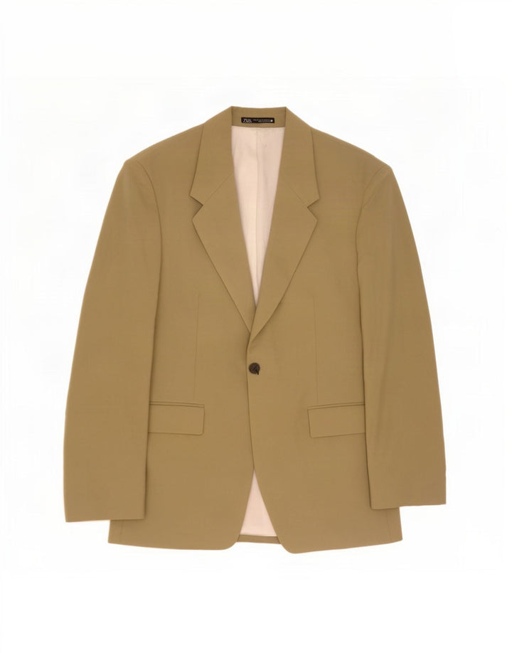 Zara Veste Blazer 1 Bouton Homme EU 52 Large Kaki Polyester
