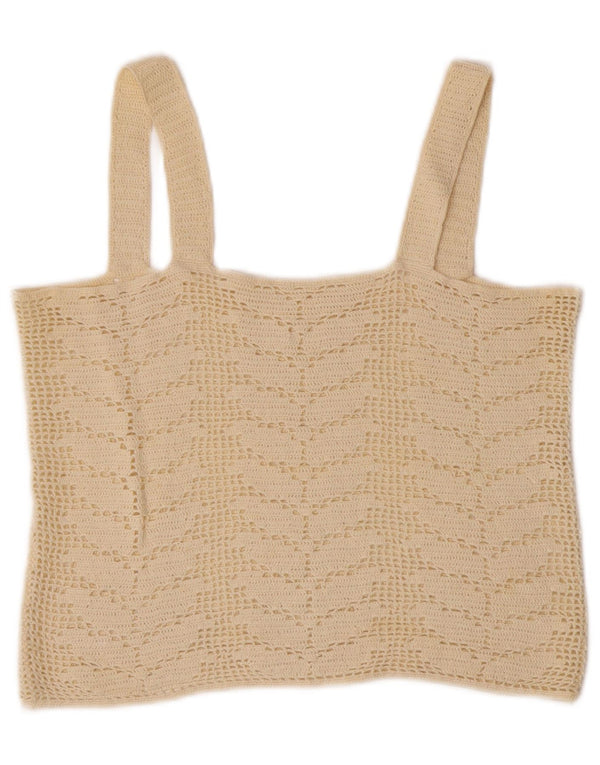 vintage Femmes Crop Crochet Cami Top UK 10 Petit Blanc Cassé