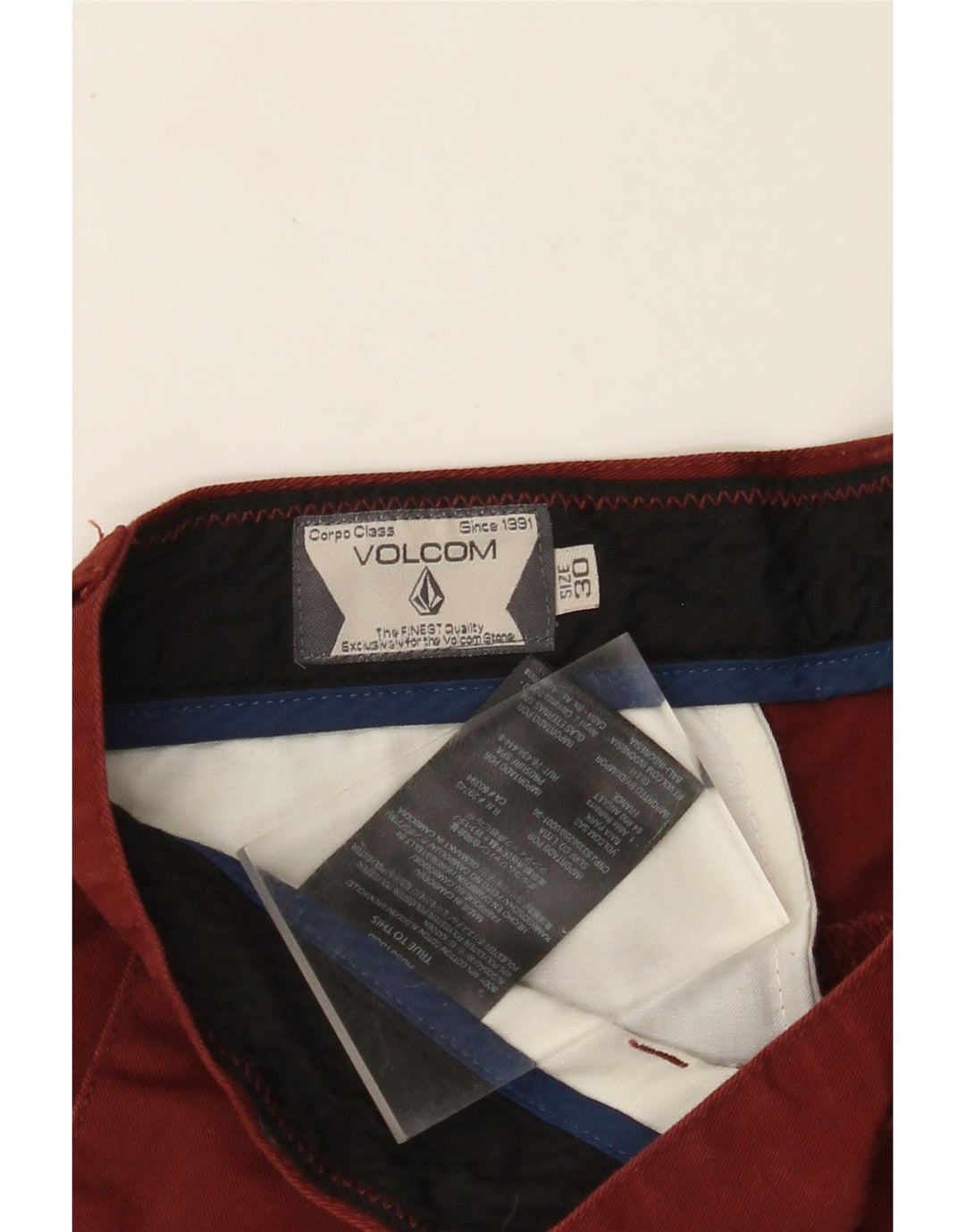 VOLCOM Short Chino Homme W30 Coton Bordeaux Moyen