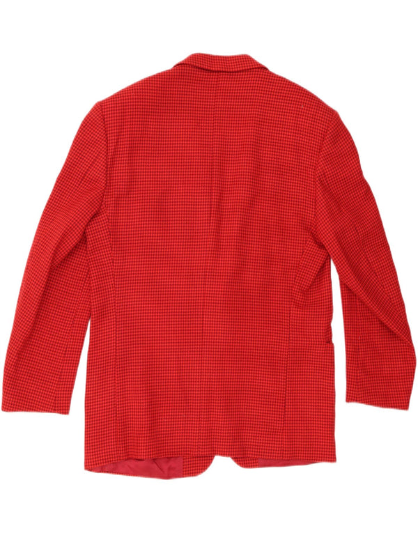 vintage Homme 2 Bouton Blazer Veste IT 52 XL Rouge Pied-de-poule Laine