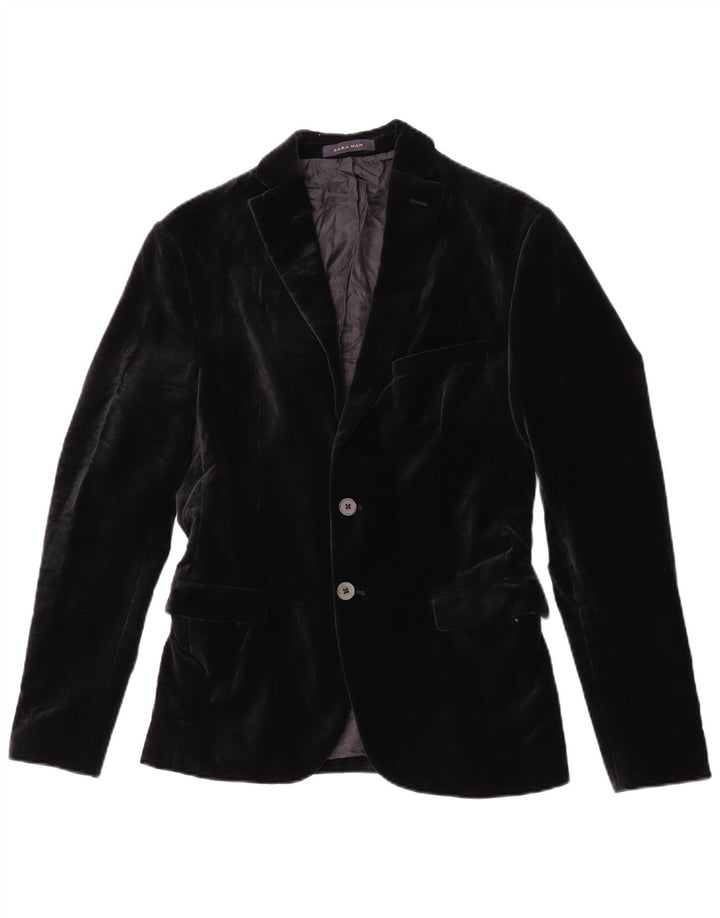 Zara Veste blazer en velours à 2 boutons pour homme EU 46 Petit coton noir