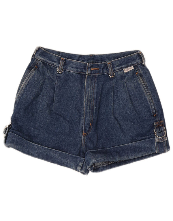 vintage Femme Taille Haute Pegged Denim Shorts IT 46 Grand W28 Bleu Marine