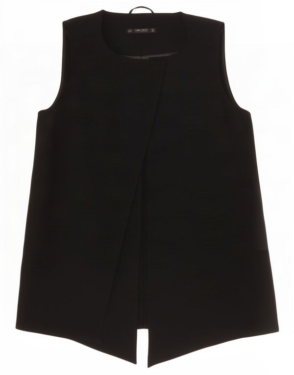 Zara Womens Asymétrique Longline Gilet UK 10 Petit Noir
