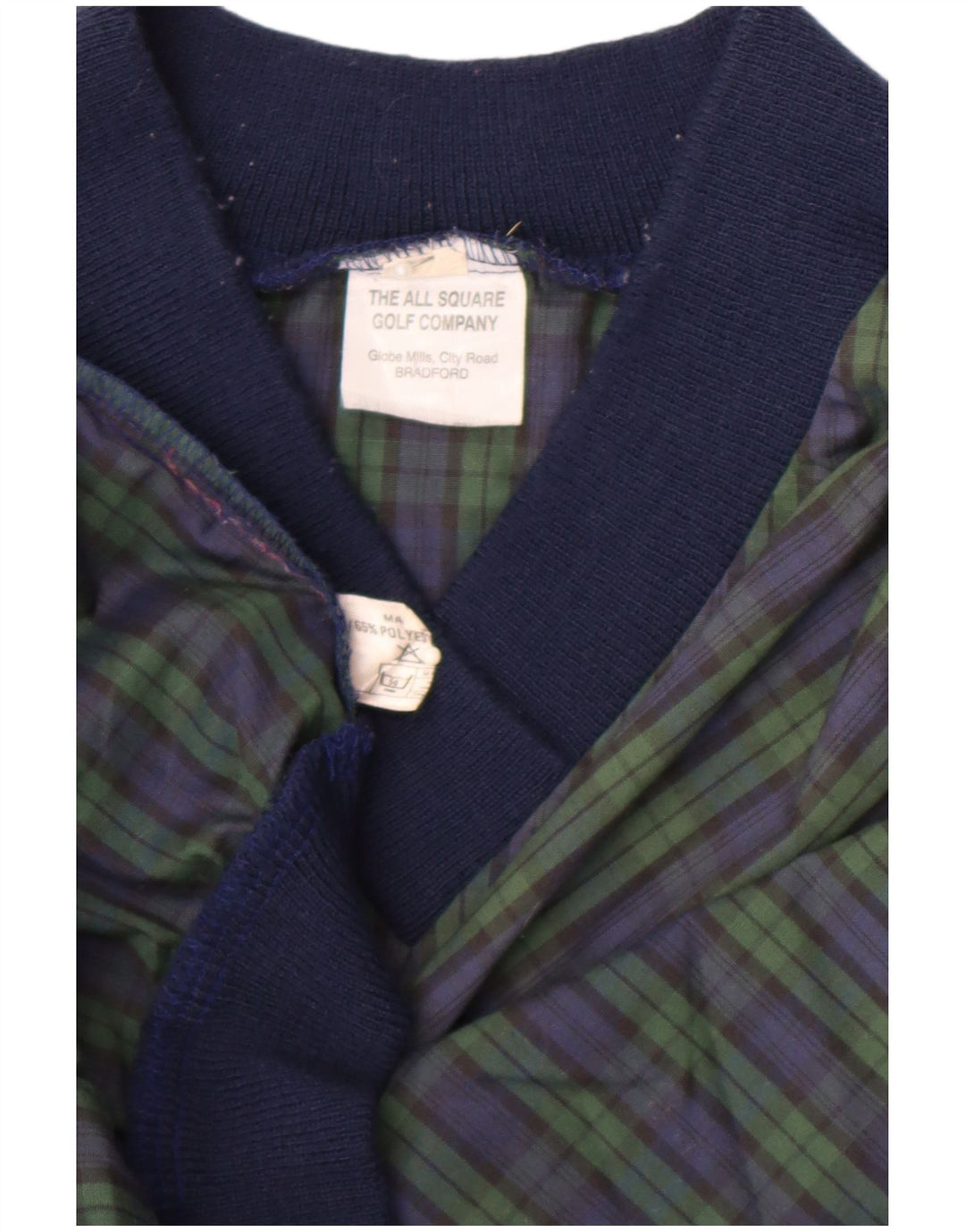 vintage Mens Pull Survêtement Top XL Bleu Marine Check Polyester