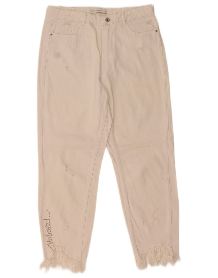 Zara Jean fuselé en détresse pour femme EU 42 Large W32 L26 Blanc