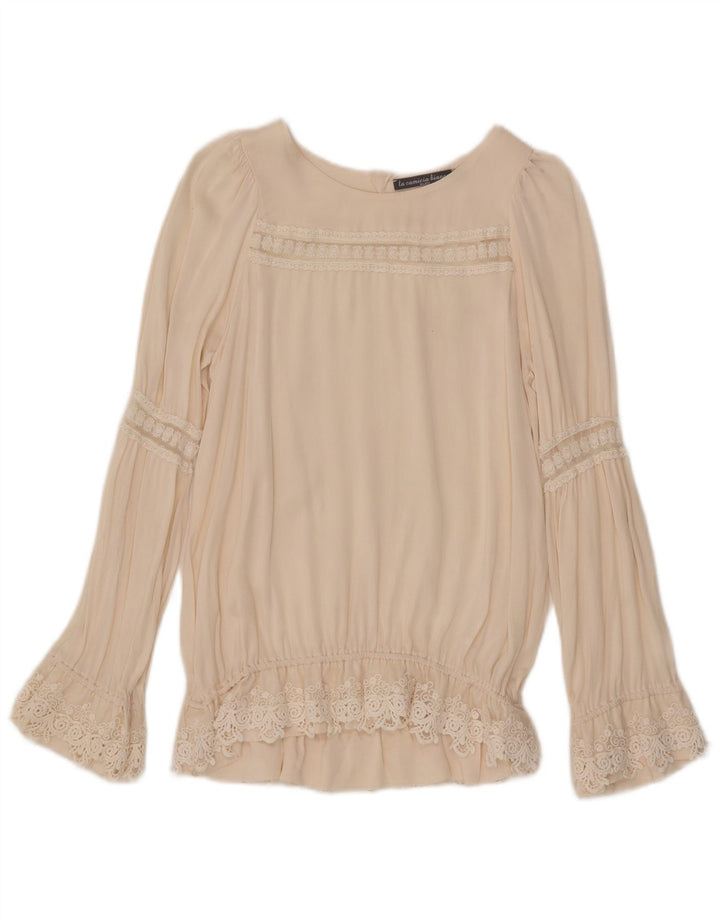 vintage Femme Manches Longues Blouse Top IT 40 Petit Blanc Cassé