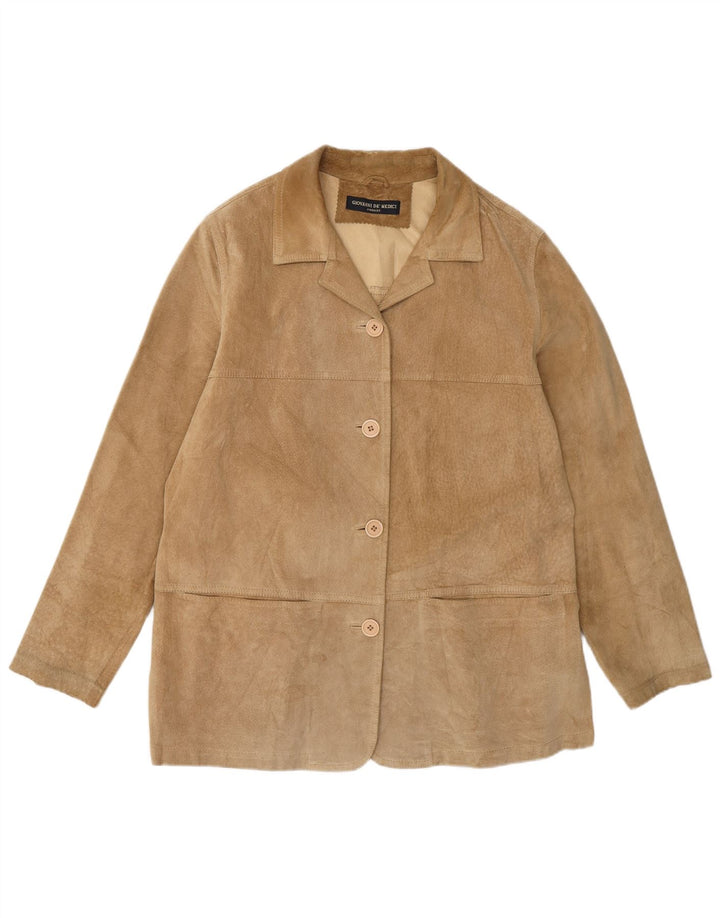 veste en daim femme vintage IT 42 cuir beige moyen