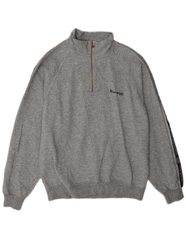 Champion Sweat-shirt graphique à col zippé pour homme, grand, gris, color block