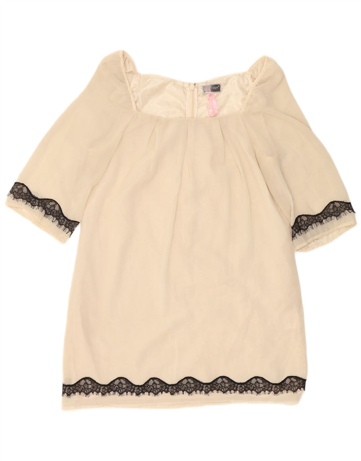 Lipsy Robe droite à manches 3/4 pour femme UK 44 Medium Off White Polyester