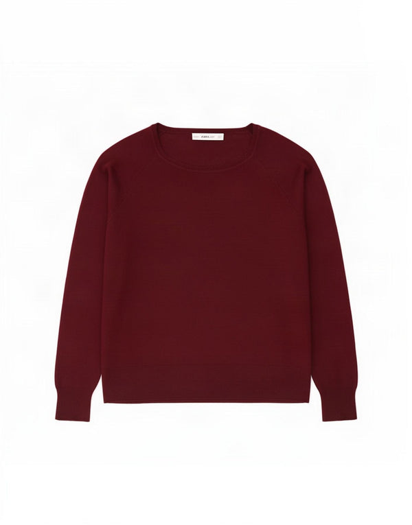 Zara Pull col bateau pour femme UK 14 Viscose bordeaux moyen