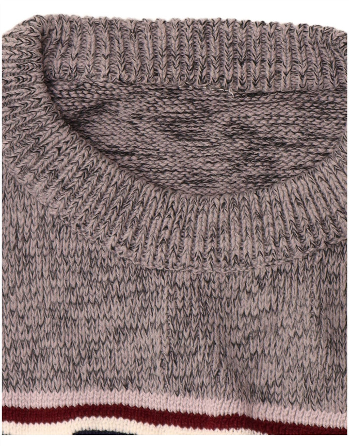 VINTAGE Pull col rond homme grand gris géométrique
