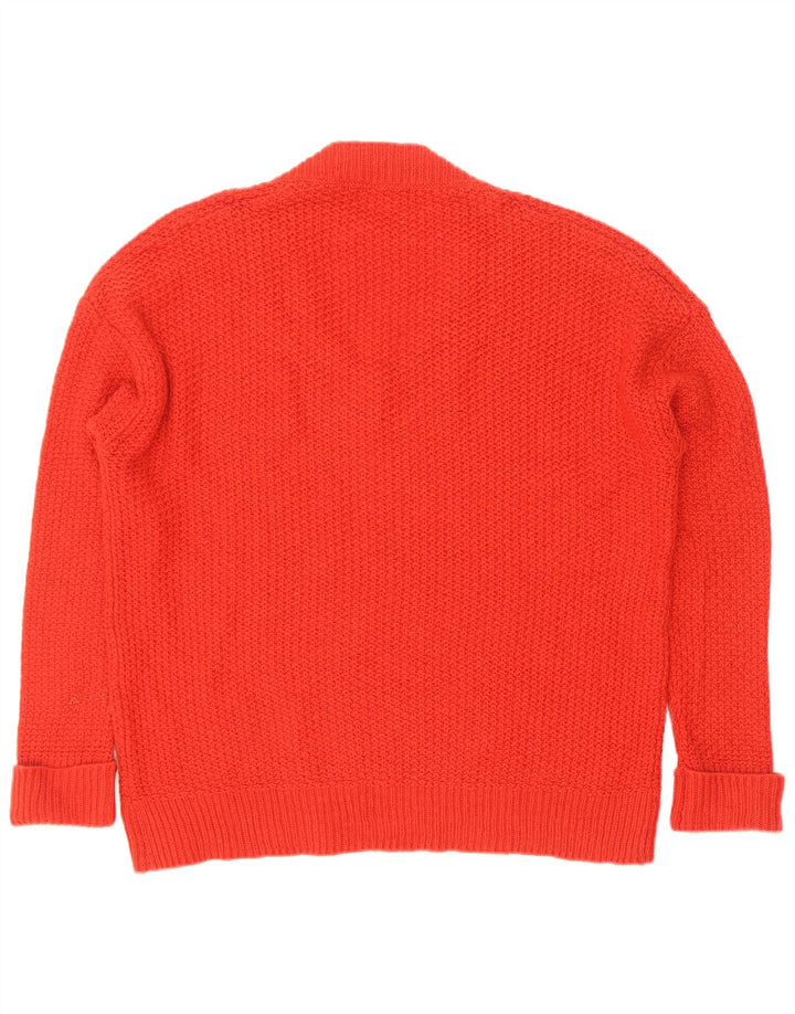 Zara Pull surdimensionné à col en V pour femme UK 10 Petit Rouge