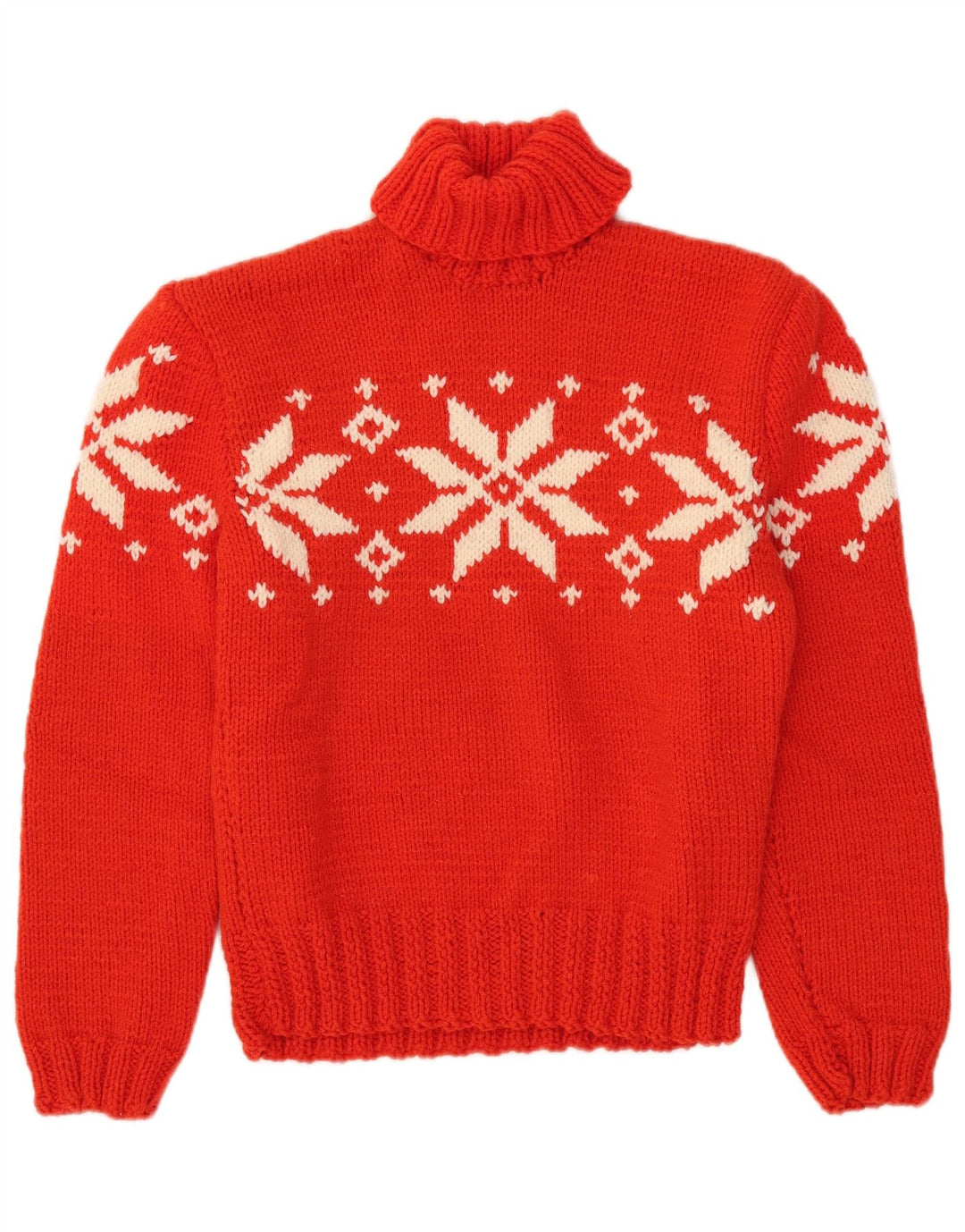 vintage Femmes Roll Neck Jumper Pull UK 12 Moyen Rouge Fair Isle