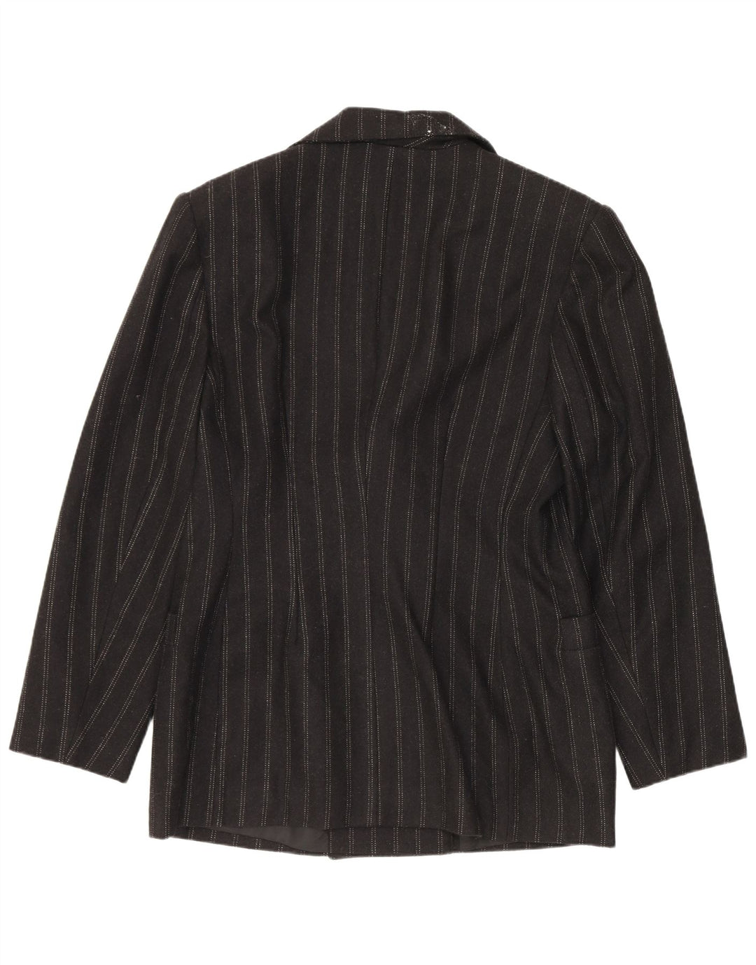 vintage Femme Double Breasted Blazer Veste IT 48 XL Laine Rayée Noire