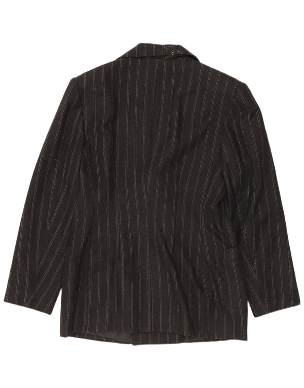 vintage Femme Double Breasted Blazer Veste IT 48 XL Laine Rayée Noire