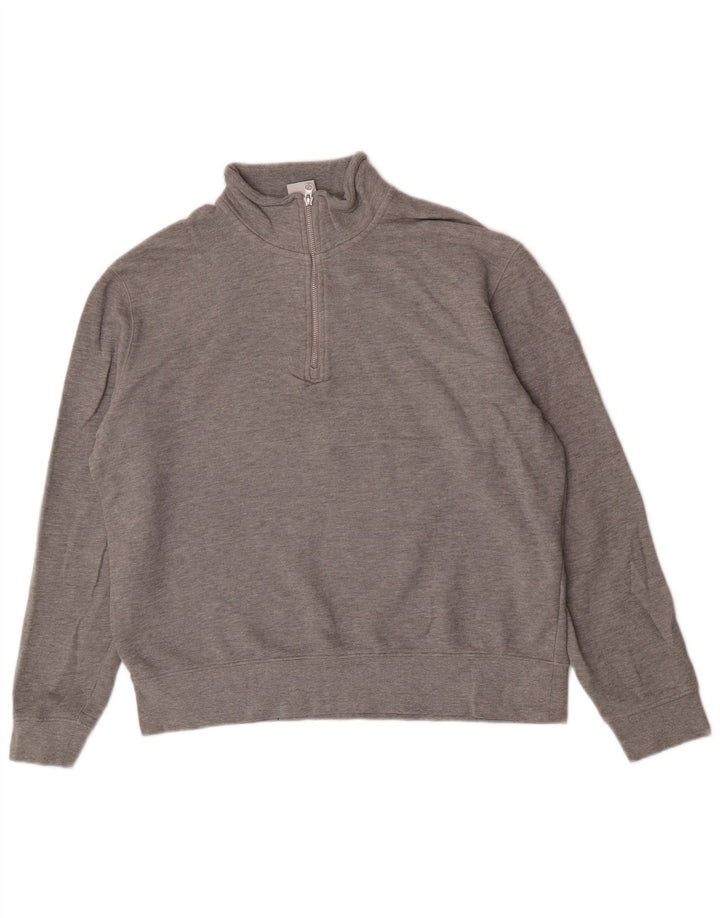 Zara Homme Zip Neck Sweatshirt Jumper XL Gris Coton