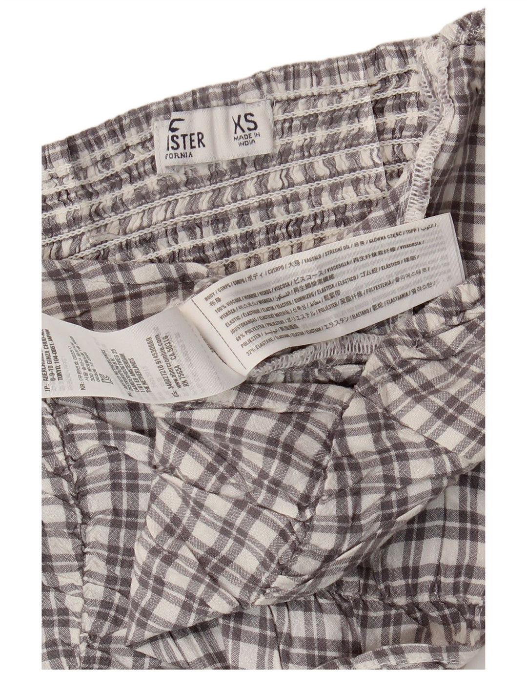 HOLLISTER Haut court pour femme UK 4 XS Gris Check Viscose