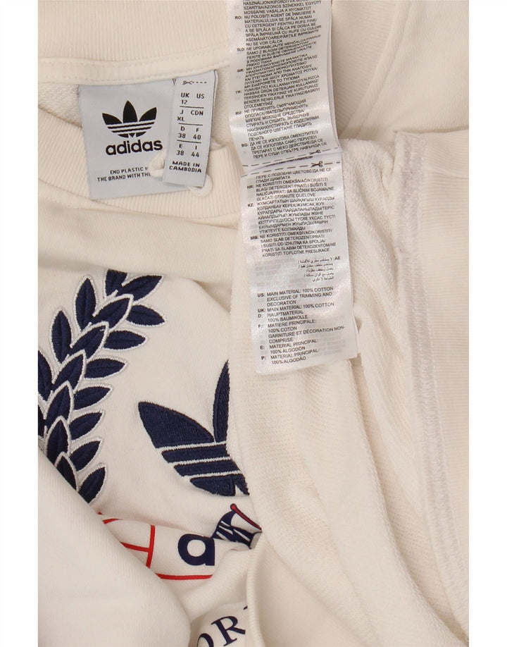 ADIDAS Sweat-shirt graphique surdimensionné pour femme UK 12 Blanc moyen