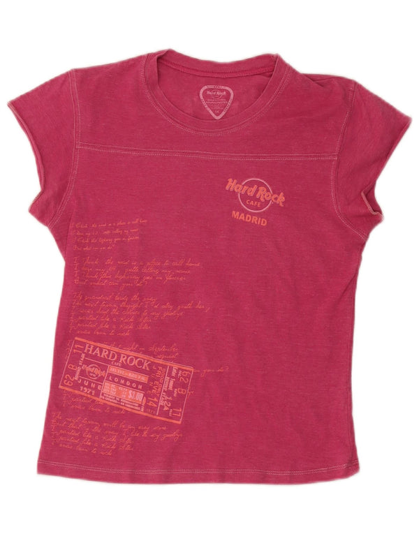 Hard Rock Cafe T-shirt graphique Madrid pour femme en coton rose moyen UK 12