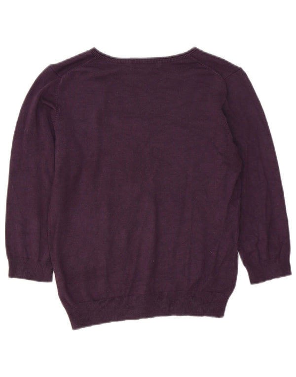 Marks & Spencer Pull à manches 3/4 et col en V pour femme - Violet moyen - UK 12