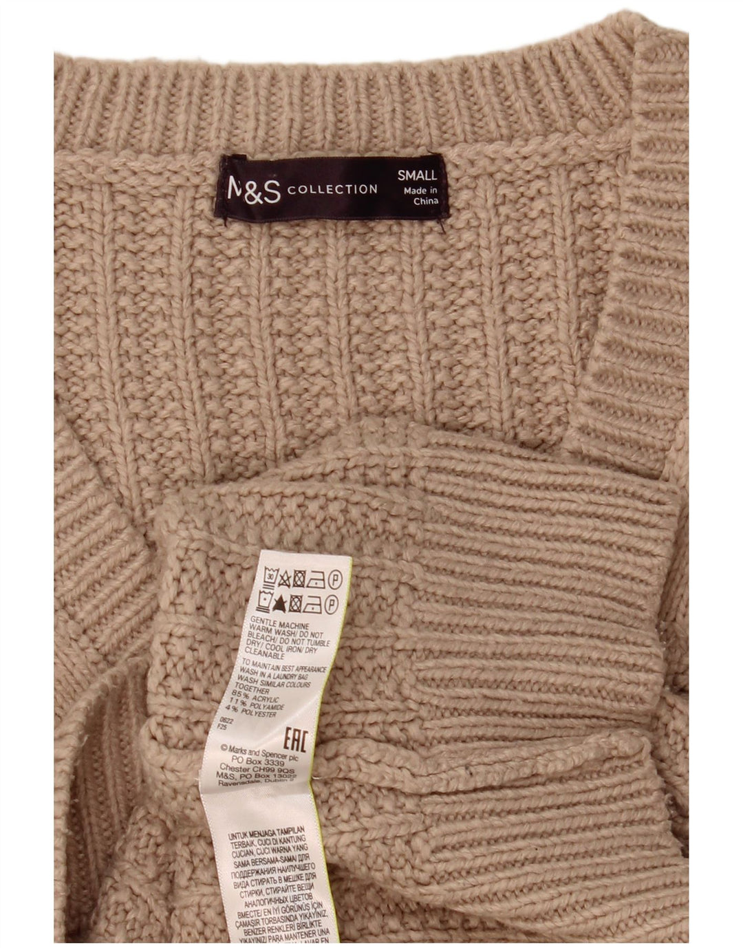 Marks & Spencer Pull surdimensionné à col en V pour femme UK 10 Petit Beige