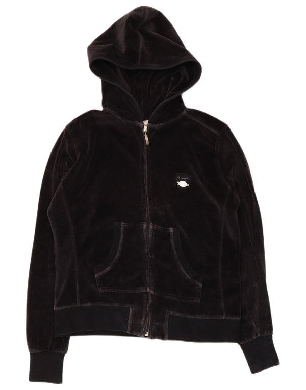 Champion Pull à capuche zippé en velours pour femme UK 16 Large Noir Coton