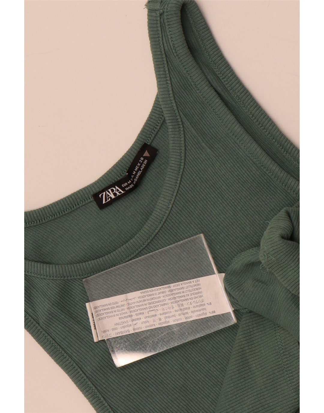 Zara Womens Crop Vest Top UK 12 Coton Vert Moyen