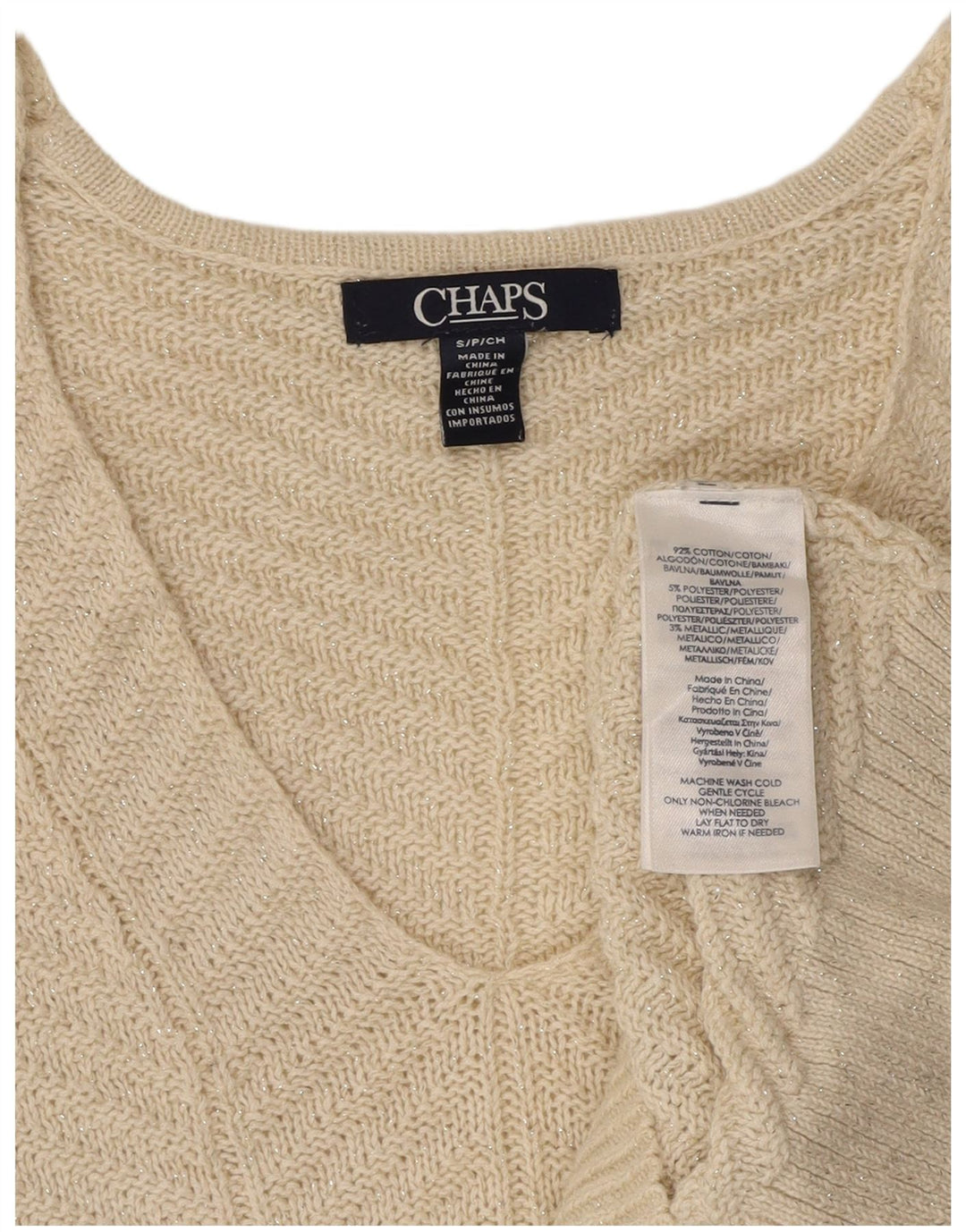 CHAPS Pull col en V pour femme UK 10 Petit coton blanc cassé