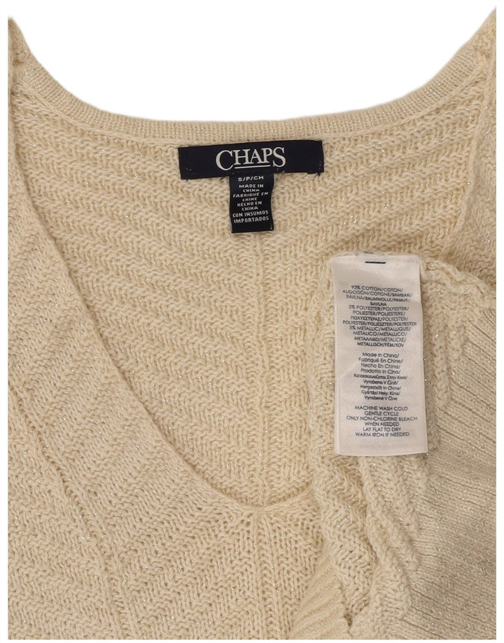 CHAPS Pull col en V pour femme UK 10 Petit coton blanc cassé