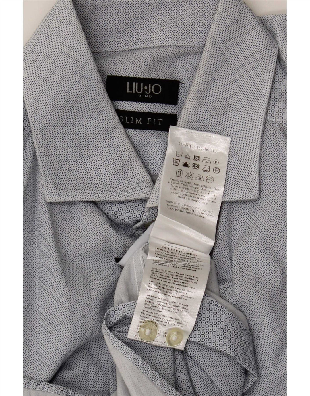 Liu Jo Chemise Slim Fit Homme Taille 40 Coton Géométrique Bleu Moyen