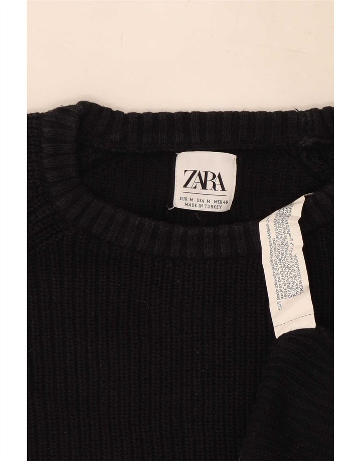 Zara Pull col rond pour homme en coton noir moyen