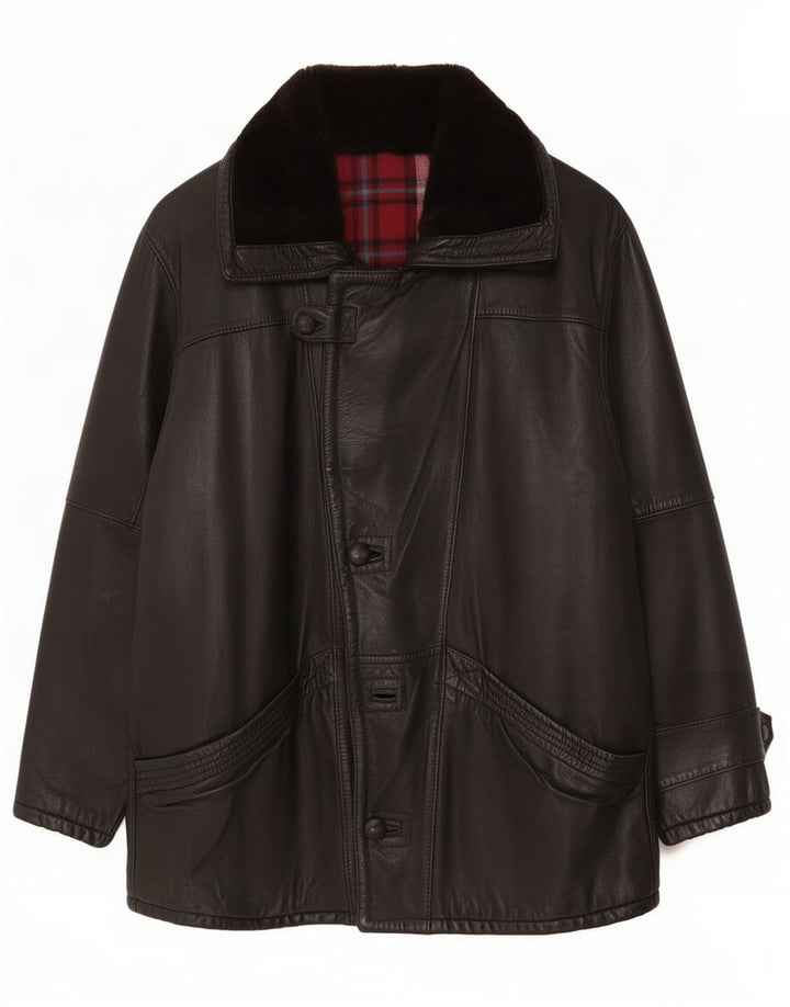 veste coupe-vent en cuir homme vintage UK 36 Petit Noir