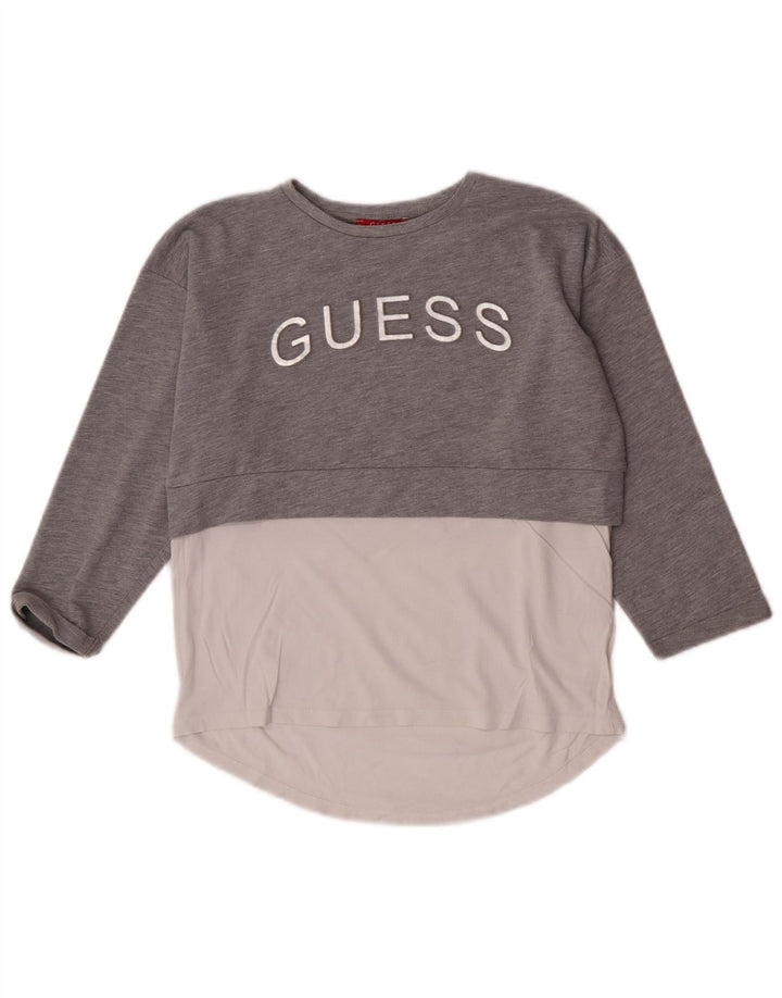 Guess Haut graphique pour femme à manches 3/4 UK 10 Small Gris