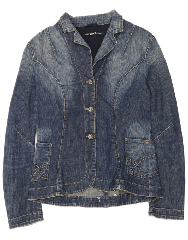 Gas Veste blazer en jean à 3 boutons pour femme UK 12 Bleu moyen en coton