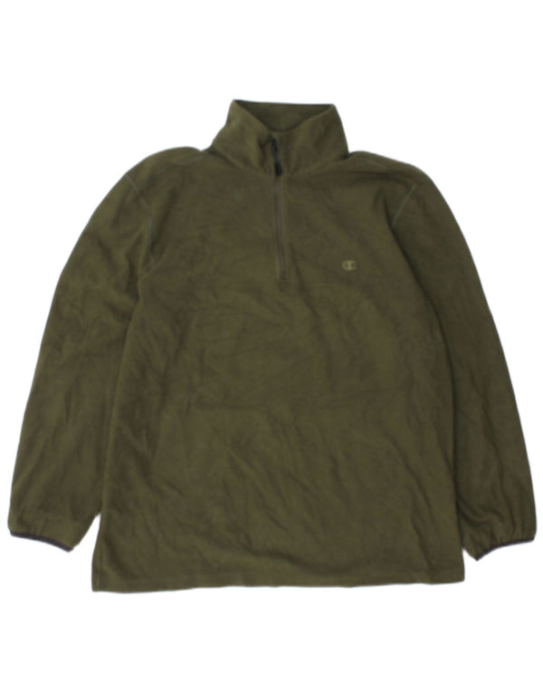 Champion Pull polaire à col zippé pour homme Large Kaki Polyester