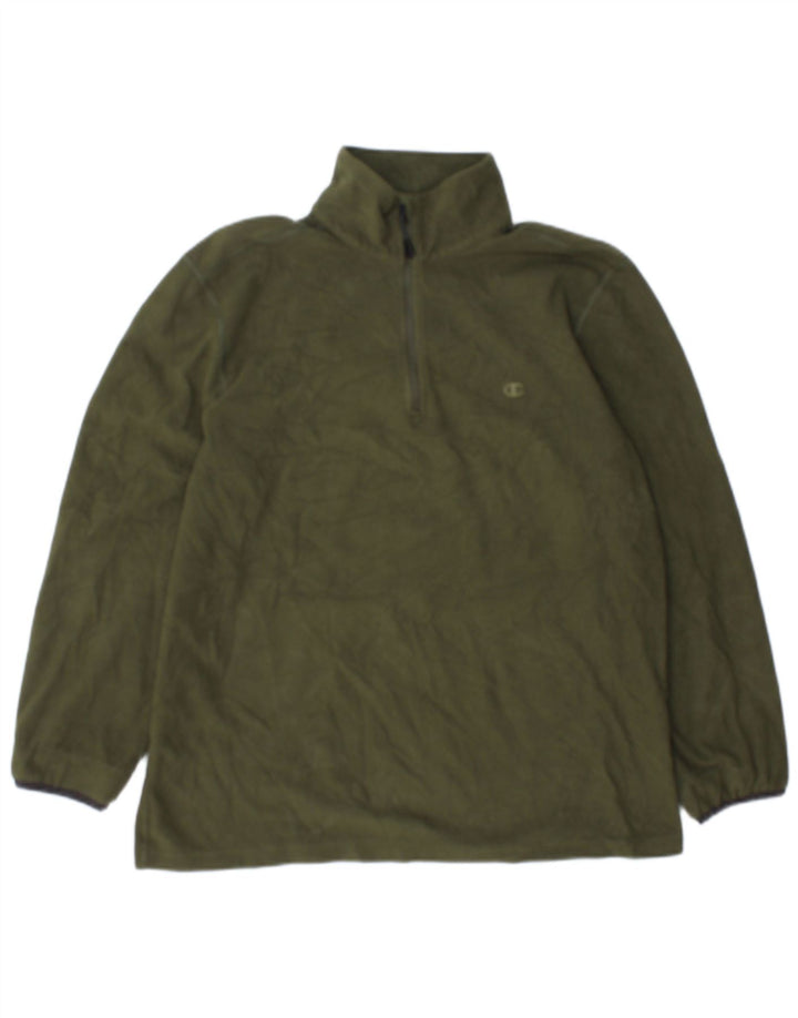 Champion Pull polaire à col zippé pour homme Large Kaki Polyester