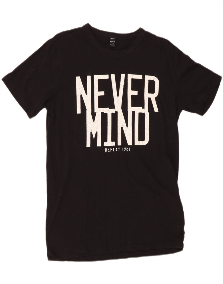 REPLAY T-Shirt Graphique Homme Noir Moyen Coton