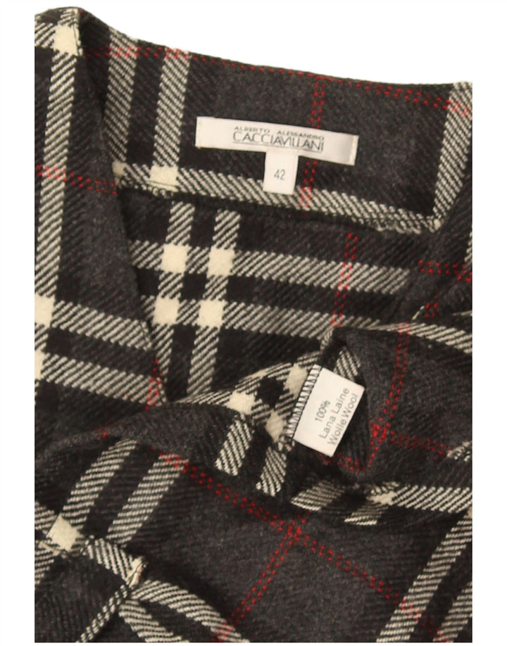 gilet femme vintage IT 42 laine à carreaux gris moyen