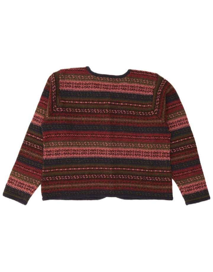vintage Womens Cardigan Sweater UK 14 Moyen Multicolore Fair Isle Wool