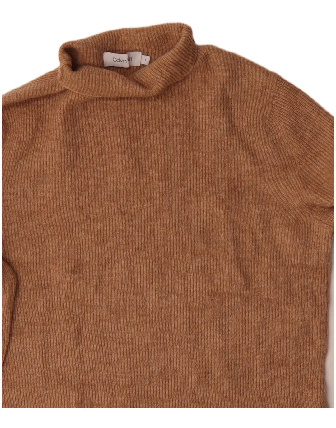 Calvin Klein Pull col roulé pour femme UK 14 Grande laine beige