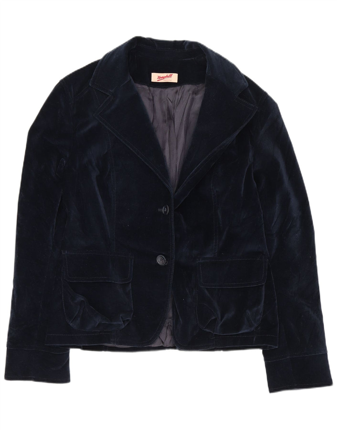 vintage Femme 2 Bouton Velours Blazer Veste IT 44 Moyen Bleu Marine Coton