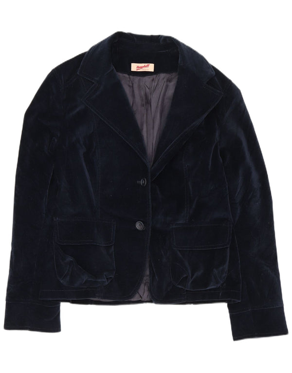 vintage Femme 2 Bouton Velours Blazer Veste IT 44 Moyen Bleu Marine Coton