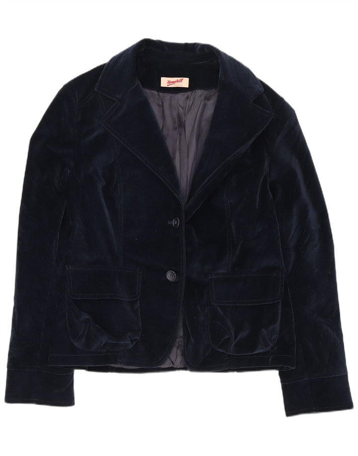 vintage Femme 2 Bouton Velours Blazer Veste IT 44 Moyen Bleu Marine Coton