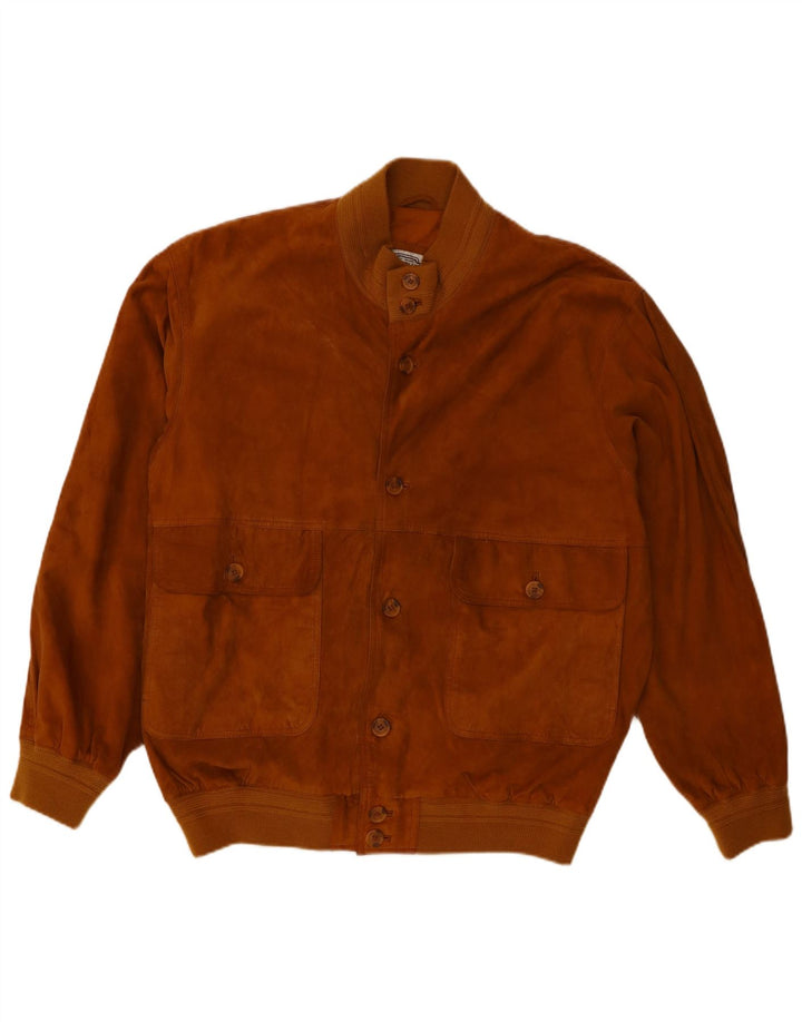 vintage Mens Suede Bomber Jacket UK 40 Grand Cuir Brun
