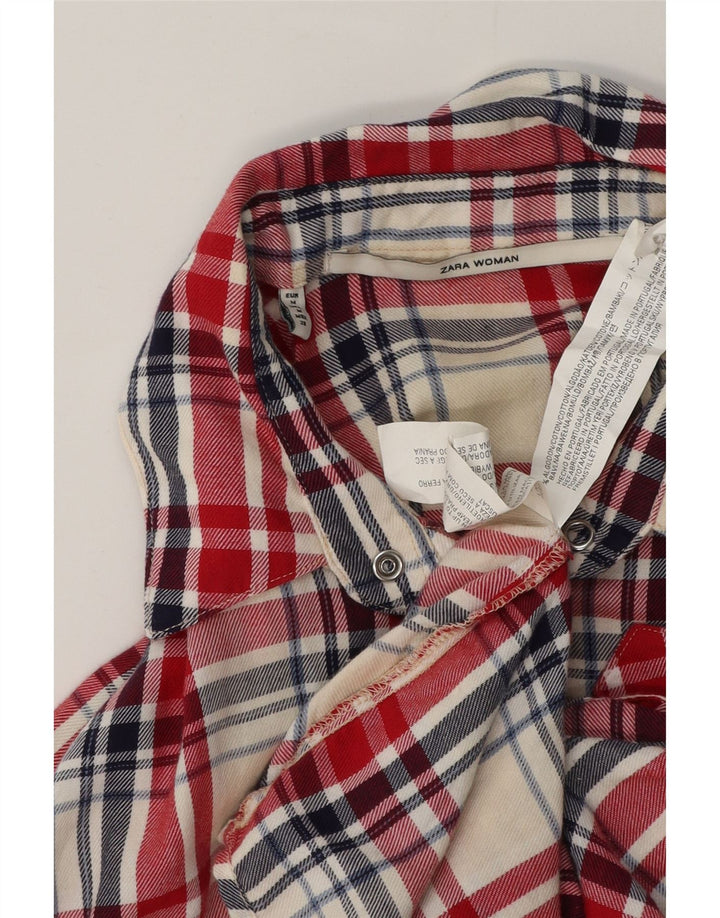 Zara Chemise en flanelle pour femme UK 14 Coton à carreaux rouge moyen